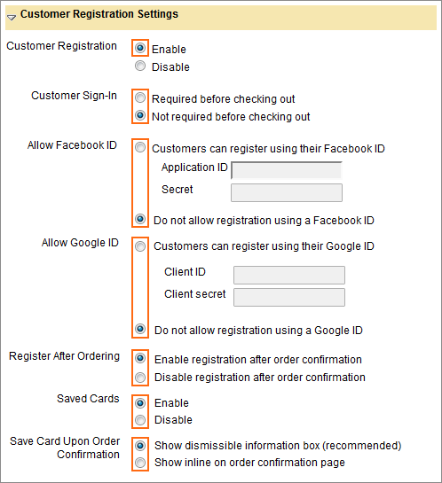 Picture of Customer Registration Settings dialog