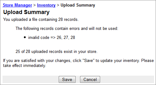 Picture of Catalog Manager Inventory Upload CSV Error dialog