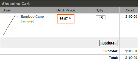 How a fractional cost will display on the cart