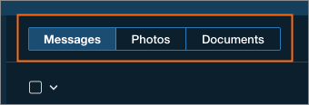 Filter options for Messages, Photos, and Documents.