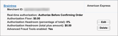 Braintree as it appears in Payment Center.