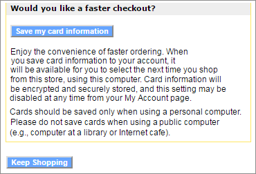 Information about the ability to save card information shown inline on the order confirmation page