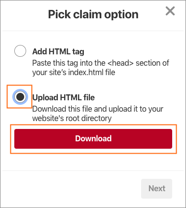 The Pick claim option dialog.