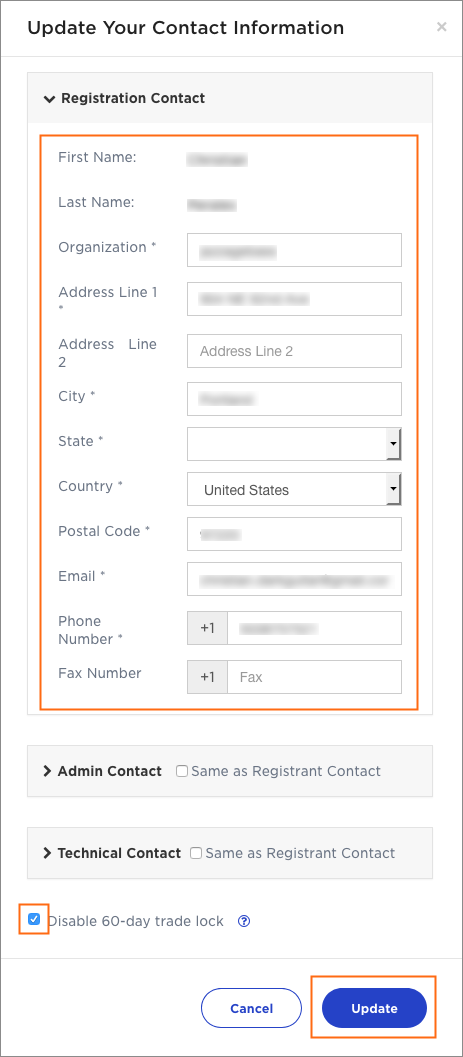 An example contact update form.