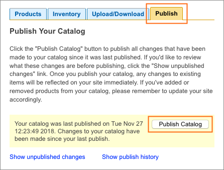 The Publish Catalog button.