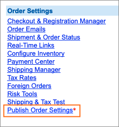 The Publish Order Settings link.