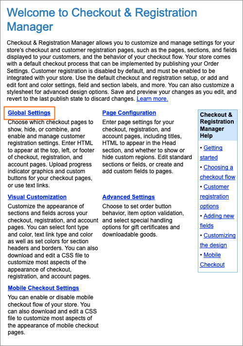 The Global Settings link.