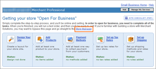 The Open For Business Control Panel.