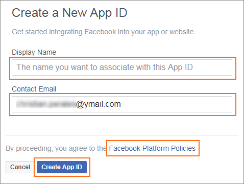 The Create a New App ID dialog