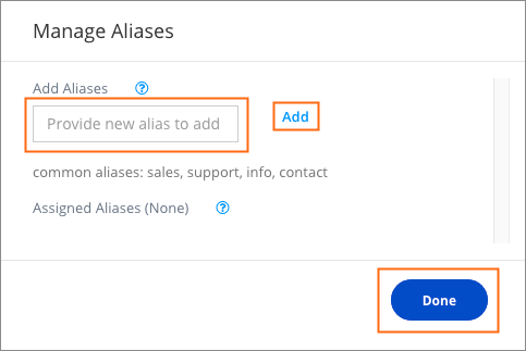 The Manage Aliases dialog.