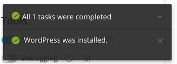 WordPress install completed notice