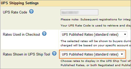 The Rates Shown in the UPS Ship Tool pull-down menu.