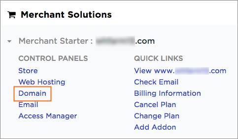 The Domain link is under Control Panels.