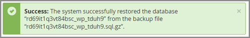 Restore MySQL Backup Success Message