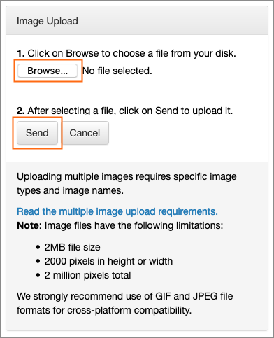 The Image Upload dialog.