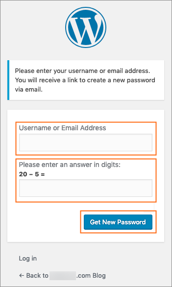 Enter the required information then click the Get New Password button.