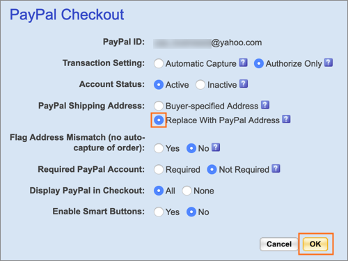 The PayPal Shipping Address option.