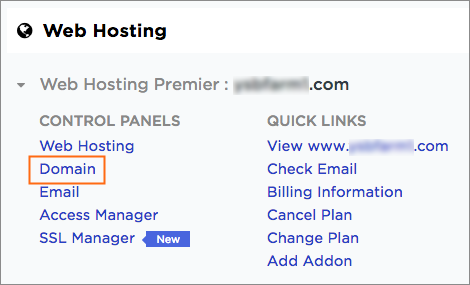 The Domain link is under Control Panels.