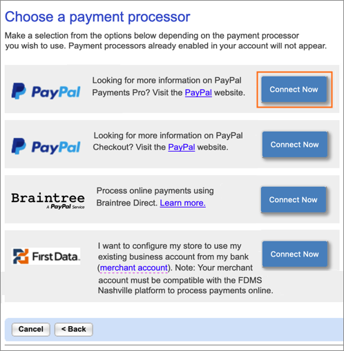 Connect to PayPal Pro.