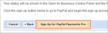 The Sign Up for PayPal Payments Pro button.