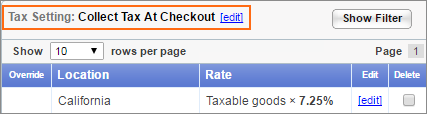 On the Manage Taxes page, click the Tax Settings Edit link.