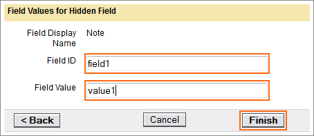 Picture of Hidden Text Field Values dialog