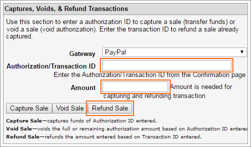 Picture of Manual Transactions Refund PayPal dialog