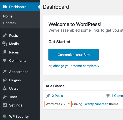 The WordPress version displayed in the WordPress dashboard.