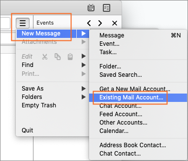 Adding an existing mail account.