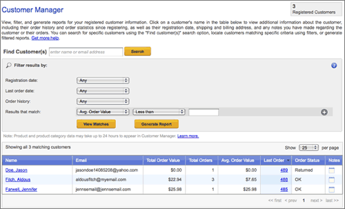 The Customer Manager screen.