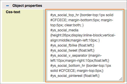 Picture of Css-edits box with social sharing code.