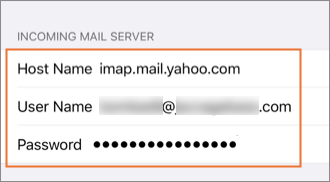 Incoming Mail Server settings.