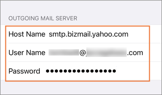 Outgoing Mail Server settings.