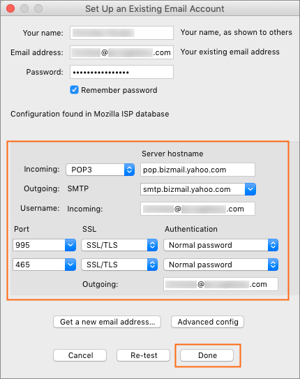 Thunderbird: Mail Account Setup - Server Information