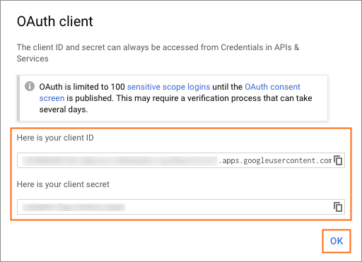 Here is your client ID and client secret.