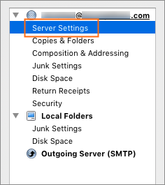 Thunderbird: Server Settings.