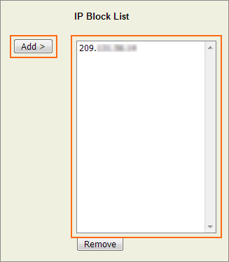 Clicking the Add button will add the IP address to the IP Block List.